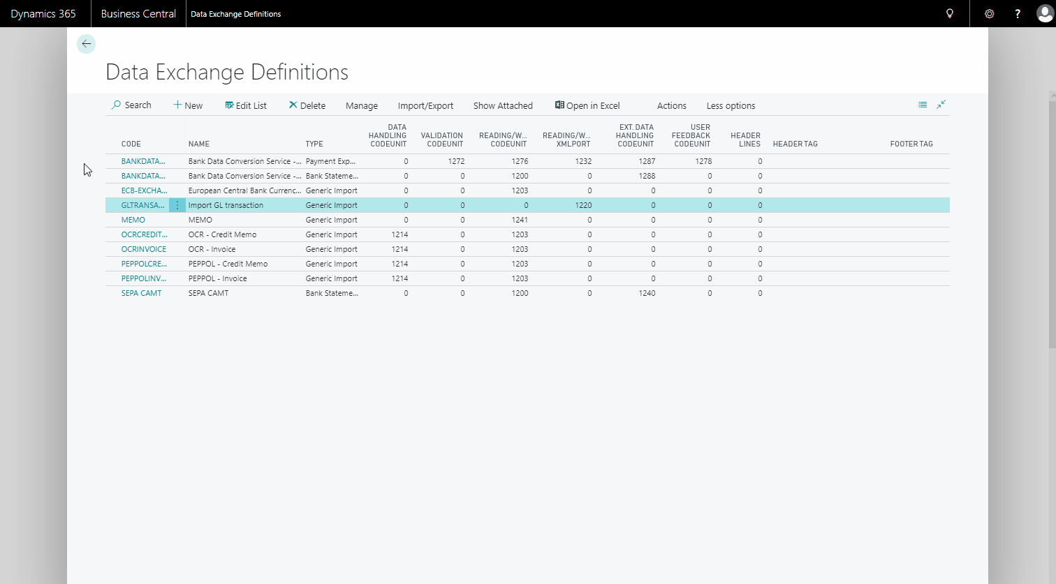 Setup Data Exchange Definition