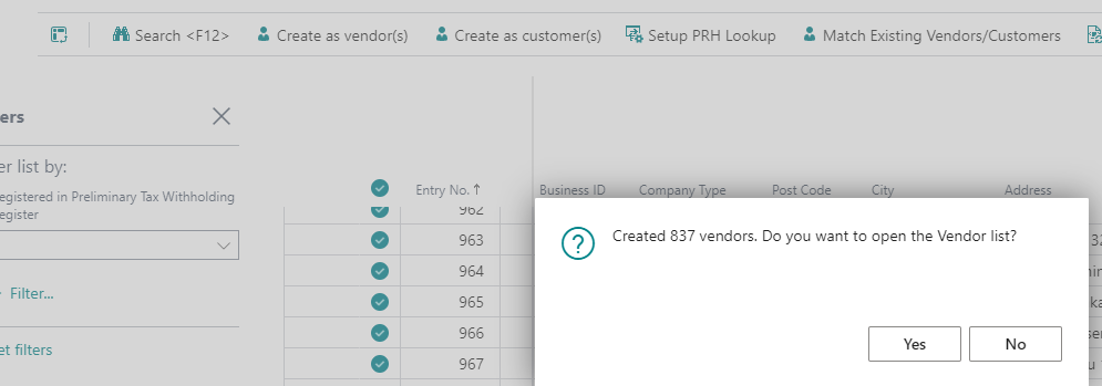 Create New Vendors