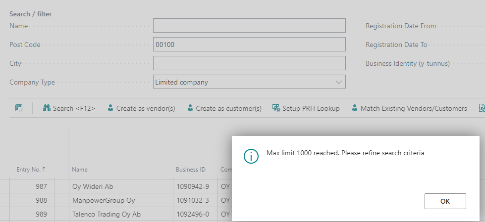 Max Limit Reached When Searching