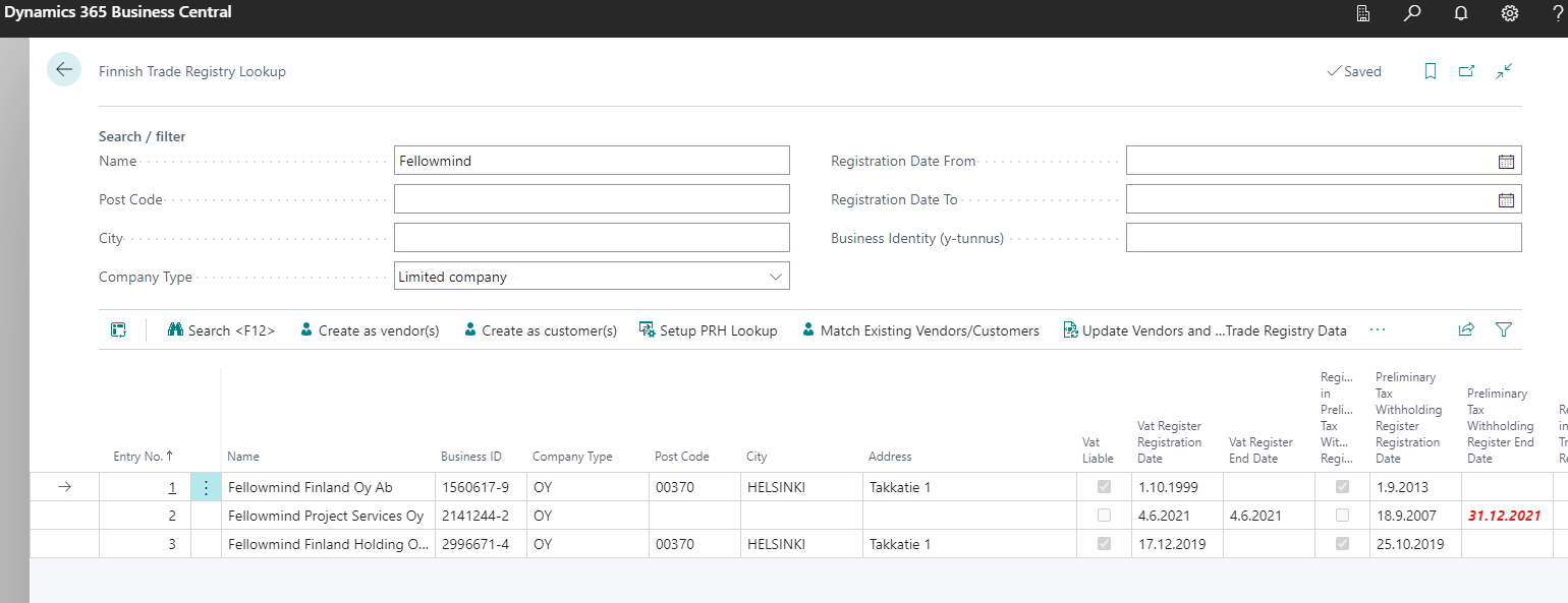 Finnish Trade Registry Lookup Page